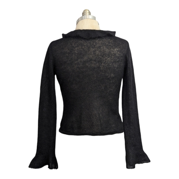 Margaret O'Leary Black Ruffle Flare Sleeve Button Cardigan Size 1 (XS/S) Mohair - Picture 6 of 16